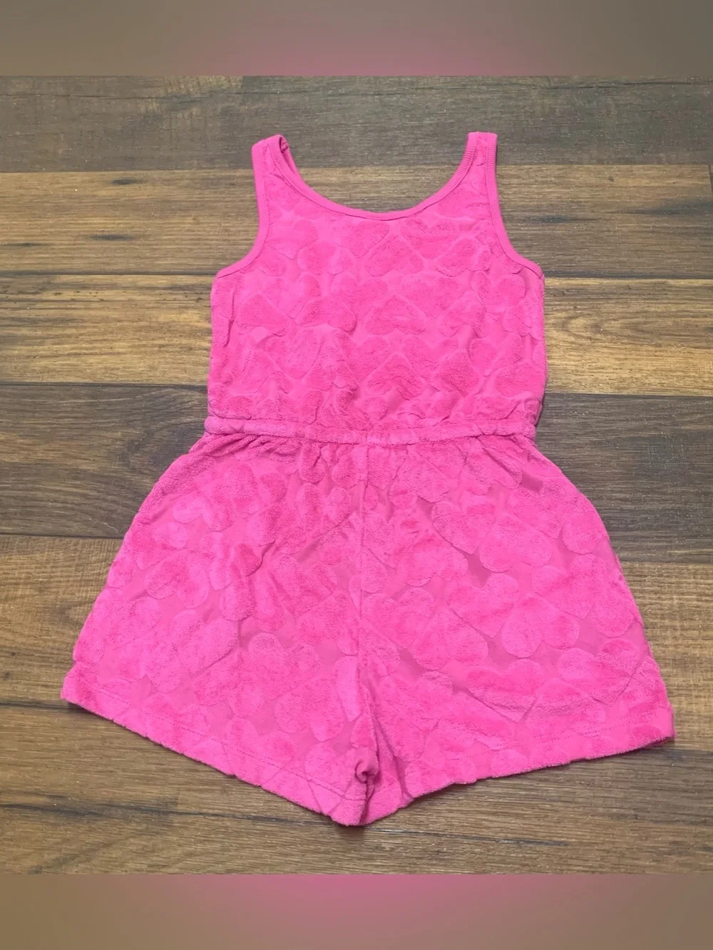 Girl's Old Navy Textured Pink Terry Cloth Romper Outfit Small 6-7, Pockets Beach
